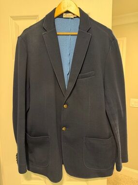 Peter Millar Navy Knit Blazer with Patch Pockets